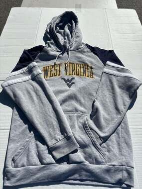 Pro Edge West Virginia Mountaineers Grey and Navy Raglan Stripe Hoodie Large